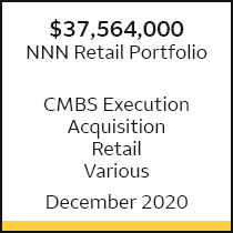 $37.564 million, NNN Retail Portfolio, CMBS Execution, Acquisition, Retail, Various, December 2020