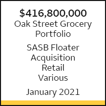 $416.8 million Oak Street Grocery Portfolio, SASB Floater, Acquisition, Retail, Various, January 2021